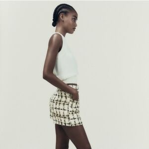 Zara Tweed High Rise Plaid Shorts Women's S Preppy